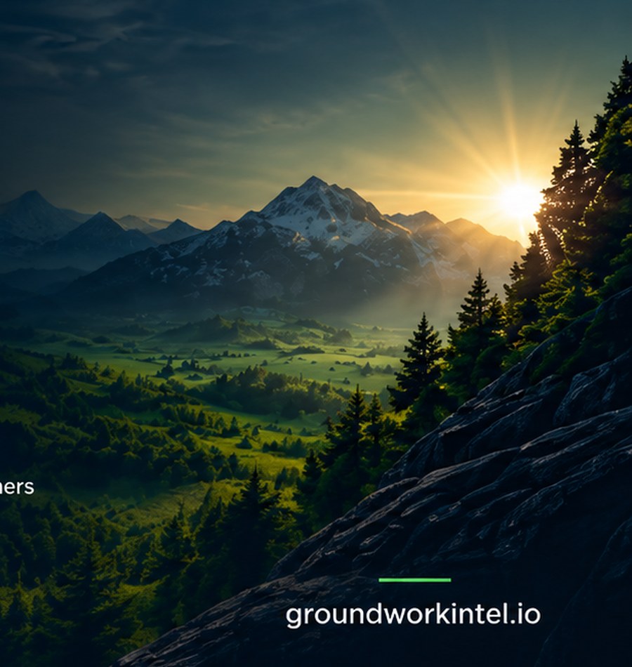 Mountain sunrise landscape in Groundwork Intel brand style